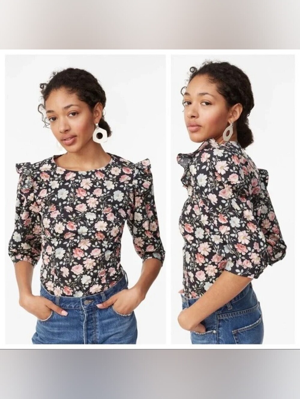 Rebecca Taylor La Vie Ariane Rose Stretch Cotton Top Floral Blouse Women's S